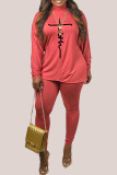 Blue Fashion Casual Print Basic Turtleneck Long Sleeve Two Pieces