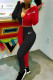Black Fashion Sexy Print Patchwork O Neck Long Sleeve Two Pieces