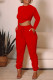 Red Fashion Casual Solid Basic O Neck Long Sleeve Two Pieces