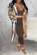 Brown Fashion Casual Plaid Patchwork Turndown Collar Outerwear