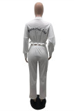 White Fashion Casual Letter Print Basic O Neck Long Sleeve Two Pieces