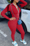Red Casual Solid Patchwork Hooded Collar Long Sleeve Two Pieces