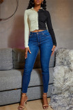Yellow Black Fashion Casual Patchwork Basic Turndown Collar Tops