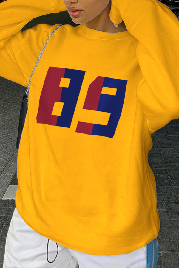Yellow Casual Sportswear Print Patchwork O Neck Tops