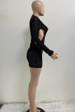 Red Fashion Sexy Solid Hollowed Out O Neck Wrapped Skirt Dresses