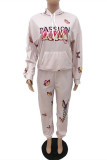 Light Pink Fashion Casual Butterfly Print Basic Hooded Collar Long Sleeve Two Pieces