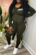Army Green Fashion Casual Striped Patchwork Zipper Collar Long Sleeve Two Pieces
