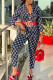 Black Fashion Street Print Patchwork Turndown Collar Long Sleeve Two Pieces