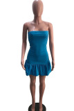 Blue Sexy Solid Split Joint Strapless A Line Dresses