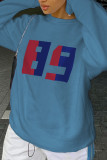 Blue Casual Sportswear Print Patchwork O Neck Tops