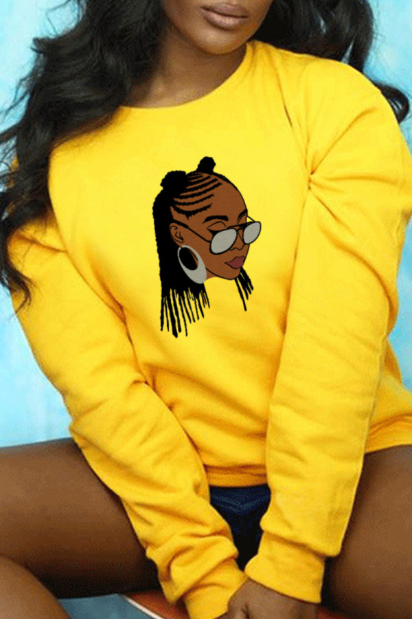 Yellow Casual Street Print Patchwork O Neck Tops