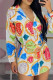 Multi-color Fashion Street Print Patchwork Turndown Collar A Line Dresses