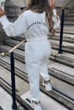 White Fashion Casual Letter Print Basic O Neck Long Sleeve Two Pieces