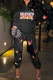 Black Fashion Casual Butterfly Print Basic Hooded Collar Long Sleeve Two Pieces