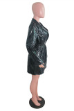 Apricot Fashion Casual Solid With Belt Turndown Collar Long Sleeve Dresses