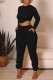 Black Fashion Casual Solid Basic O Neck Long Sleeve Two Pieces
