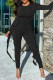 Black Fashion Casual Solid Fold O Neck Skinny Jumpsuits