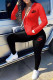 Tangerine Red Fashion Street Solid Patchwork O Neck Long Sleeve Two Pieces
