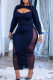Black Fashion Sexy Solid Hollowed Out Patchwork O Neck Long Sleeve Dresses