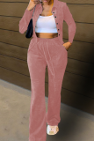 Pink Casual Solid Patchwork Turndown Collar Long Sleeve Two Pieces