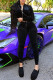 Black Fashion Casual Solid Cardigan Pants Zipper Collar Long Sleeve Two Pieces
