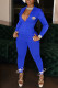 Blue Fashion Casual Print Patchwork Turndown Collar Jumpsuits
