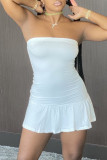 White Sexy Solid Split Joint Strapless A Line Dresses