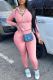 Pink Casual Solid Patchwork Hooded Collar Long Sleeve Two Pieces