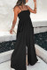 Black Fashion Casual Solid Patchwork Spaghetti Strap Loose Jumpsuits