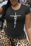 Red Fashion Sportswear Print Patchwork O Neck T-Shirts