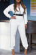 Cream White Fashion Casual Solid Patchwork Zipper Collar Long Sleeve Two Pieces