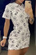 White Fashion Casual Print Patchwork Turndown Collar One Step Skirt Dresses