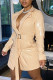 Apricot Fashion Casual Solid With Belt Turndown Collar Long Sleeve Dresses