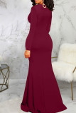 Red Elegant Solid Patchwork High Opening V Neck Evening Dress Dresses