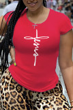 Red Fashion Sportswear Print Patchwork O Neck T-Shirts