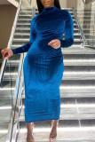 Black Fashion Casual Solid Patchwork Zipper Half A Turtleneck Long Sleeve Dresses