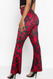 Red Fashion Casual Print Patchwork Boot Cut High Waist Speaker Full Print Bottoms