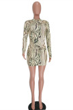 Green Sexy Casual Print Basic Half A Turtleneck Long Sleeve Dresses