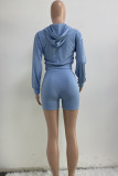 White Fashion Sportswear Solid Patchwork Hooded Collar Long Sleeve Two Pieces