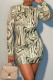 Green Sexy Casual Print Basic Half A Turtleneck Long Sleeve Dresses