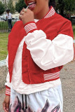 Red Fashion Casual Patchwork Cardigan Outerwear