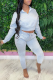 Silver Casual Solid Patchwork Turndown Collar Long Sleeve Two Pieces