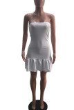 White Sexy Solid Split Joint Strapless A Line Dresses