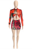 Multicolor Fashion Sexy Print Bandage Hollowed Out Half A Turtleneck Long Sleeve Dresses