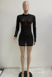 Red Fashion Sexy Solid Hollowed Out O Neck Wrapped Skirt Dresses
