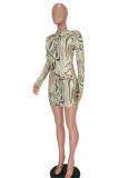 Green Sexy Casual Print Basic Half A Turtleneck Long Sleeve Dresses