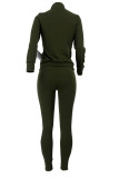 Burgundy Fashion Casual Striped Patchwork Zipper Collar Long Sleeve Two Pieces