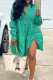 Green Casual Solid Patchwork Buckle Turndown Collar A Line Dresses
