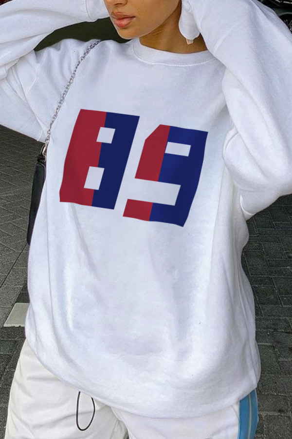 White Casual Sportswear Print Patchwork O Neck Tops