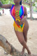 Rainbow Color Fashion Sexy Print Tassel Hollowed Out Swimwears
